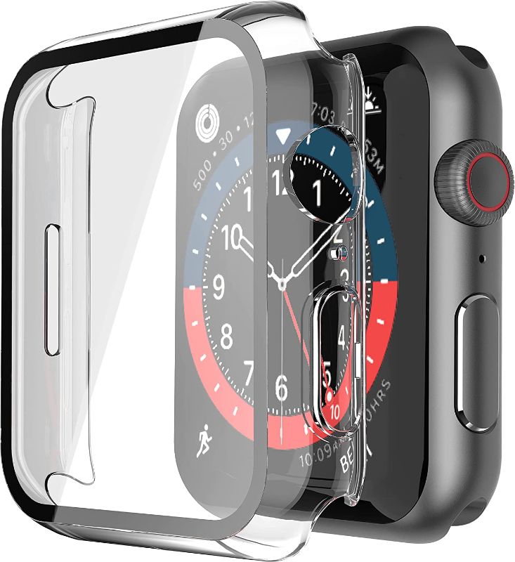 Photo 2 of 2 Pack Hard PC Case with Tempered Glass Screen Protector Compatible with Apple Watch Series 8 Series 7 45mm, Ultra-Thin Scratch Resistant Overall Protective Cover for iWatch, Transparent