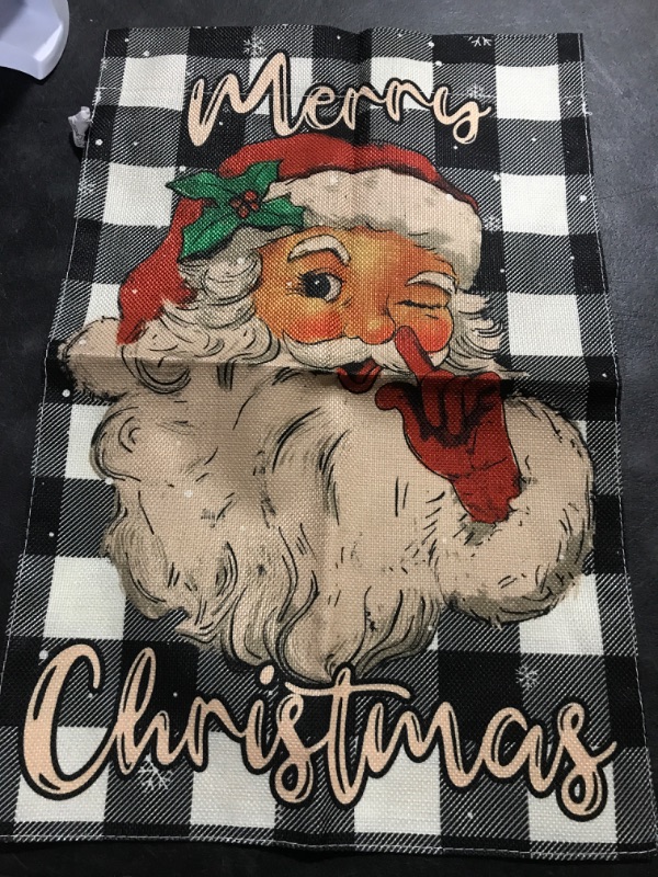 Photo 1 of  Merry Christmas Garden Flag, Cute Santa Garden Flags, Christmas Flag Black White Buffalo Plaids Double Sided Winter Yard Flag Holiday Outdoor Flag Home Farm Christmas Decor Outdoor 12.5 x 18 In