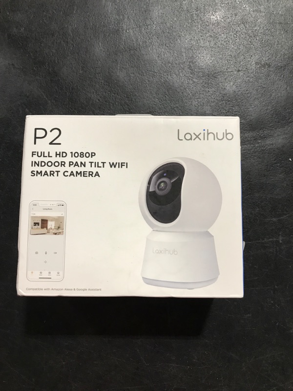 Photo 2 of 360° Pet Camera with Phone App, Laxihub Indoor Security Camera for Baby/Dog, P2 Pan/Tilt Pet Monitor with Super IR Night Vision, Motion Detection & 2-Way Audio, Works with Alexa & Google Assistant White