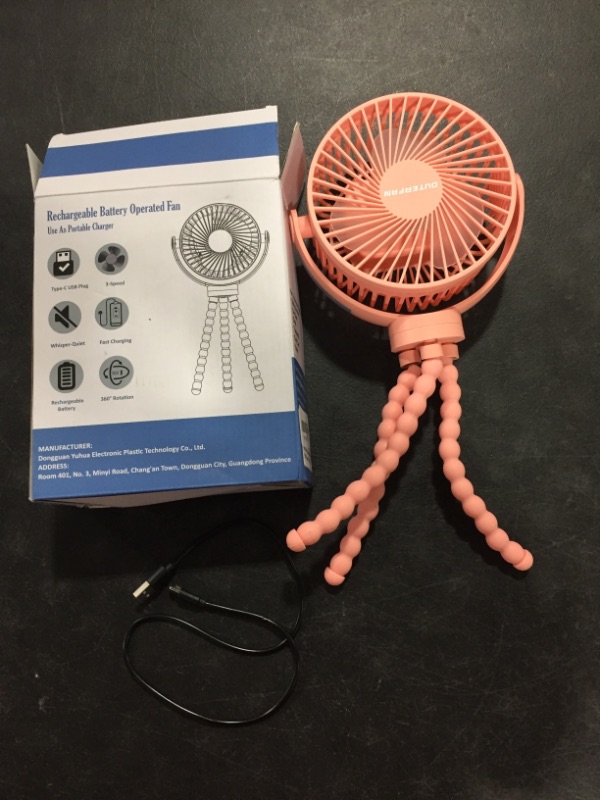 Photo 1 of Pink Rechargeable Battery Operated Fan 