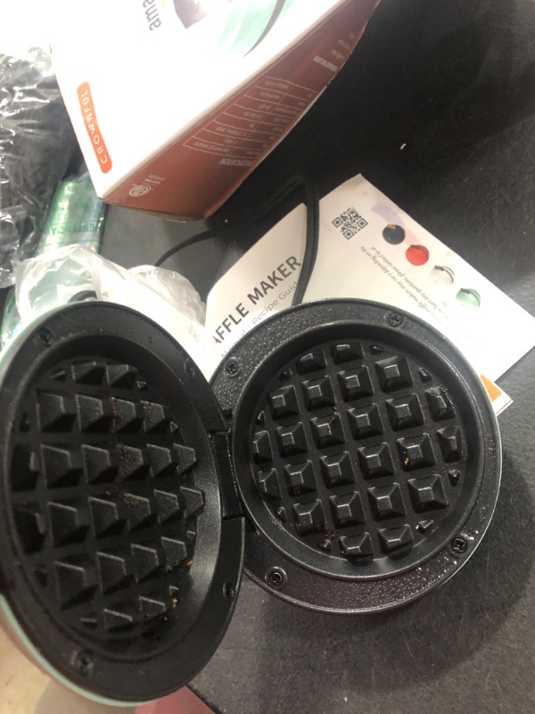 Photo 3 of CROWNFUL Mini Waffle Maker Machine, 4 Inch Chaffle Maker with Compact Design, Easy to Clean, Non-Stick Surface, Recipe Guide Included, Perfect for Breakfast, Dessert, Sandwich, or Other Snacks, Aqua Green