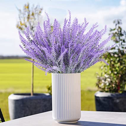 Photo 1 of 10Pcs Artificial Flowers Outdoor UV Resistant Outdoors Fake Plants Faux Plastic Flower in Bulk for Hanging Planters Outside Porch Vase Home Window Decoration(Lavender)