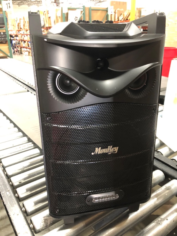 Photo 1 of Moukey Karaoke Machine, PA System Subwoofer, Portable Bluetooth Speaker w/ 2 Wireless Microphones, Lyrics Display Holder, Party Lights & Echo/Treble/Bass Adjustment, Support TWS/REC/AUX/MP3/USB/TF/FM 10" Subwoofer