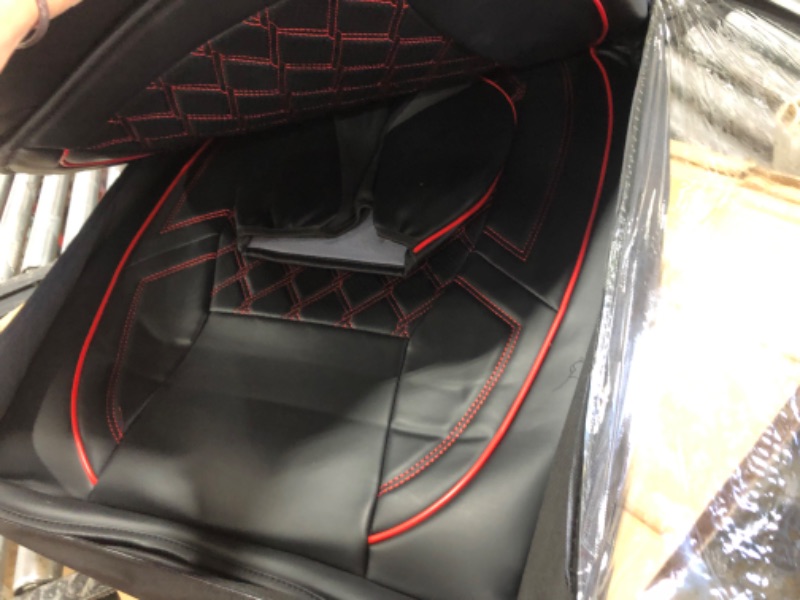 Photo 3 of Coverado Tundra Seat Covers, Waterproof Leather Car Seat Covers, Custom Seat Protectors Auto Accessories Fit 2007-2021 Toyota Tundra CrewMax Double Cab Pickup Truck(Full Set 5PCS, Black-and-Red)