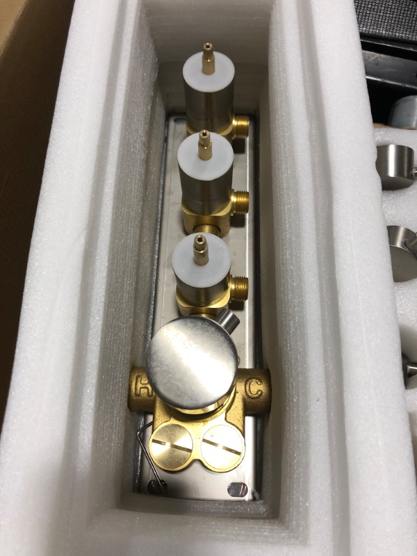 Photo 1 of 3 Way Shower Diverter Valve, 3 Outlets Multi Function Thermostatic Shower Brass Valve Can Run Simultaneously, Brushed Nickel 3-way Brushed Nickel