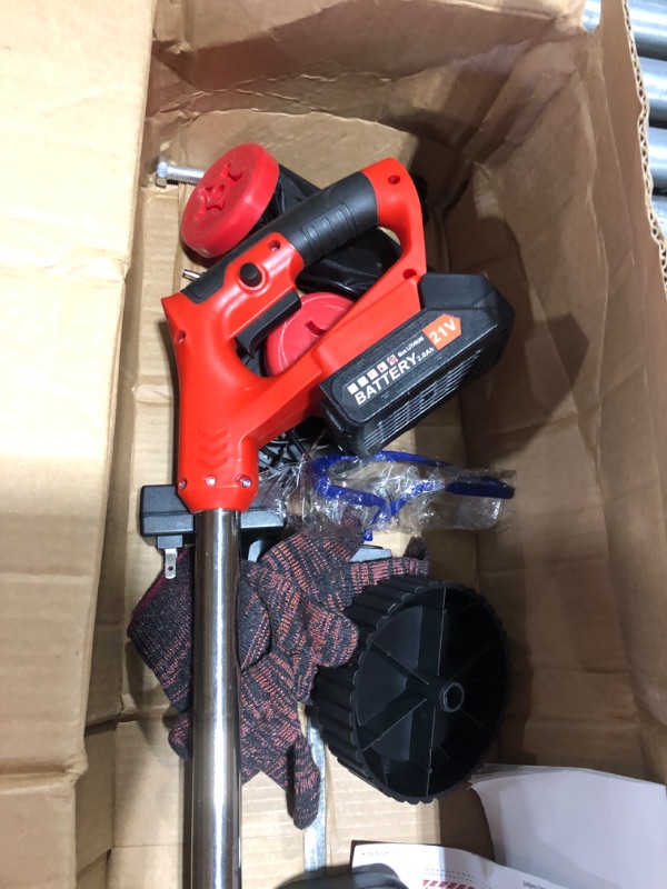 Photo 1 of Electric Weed Wacker Weed Eater Battery Powered, Brush Cutter 2 pack 2000mAh Batteries, Stringless Weed Cutter With Wheels, Grass Trimmer Cordless, Lawn Edger, Mower, 3 In 1 Cutting Tool With 8 Blades