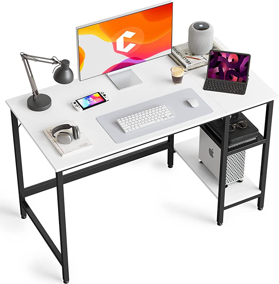 Photo 1 of CubiCubi Computer Home Office Desk, 47 Inch Desk Study Writing Table with Storage Shelves, Modern Simple PC Desk with Splice Board,White Finish