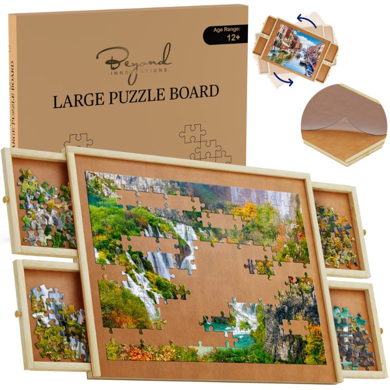 Photo 1 of 1500 Piece Wooden Jigsaw Puzzle Table - 4 Drawers, Rotating Puzzle Board | 35” X 28” Jigsaw Puzzle Board | Puzzle Cover Included - Portable Puzzle Tables for Adults and Kids by Beyond Innoventions