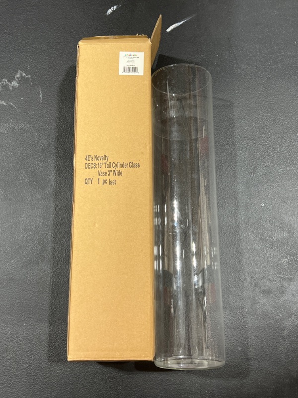 Photo 1 of 16" TALL CYLINDER GLASS VASE 3" WIDE