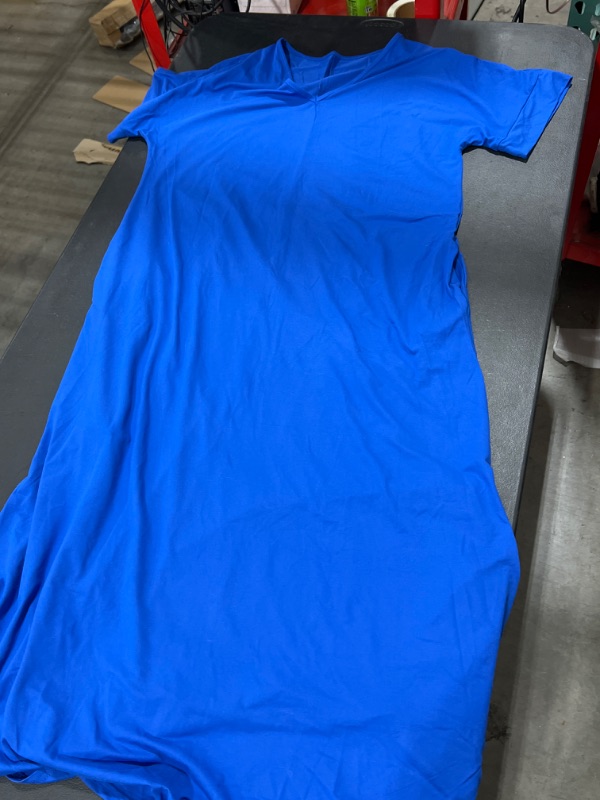 Photo 1 of BLUE SHORT SLEEV, V NECK, LONG DRESS