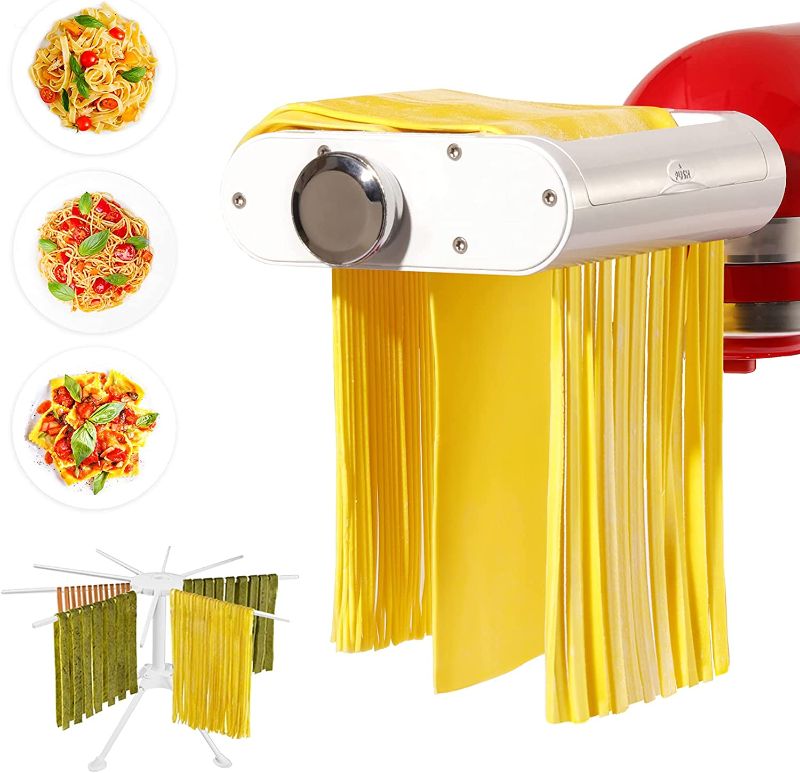 Photo 1 of ANTREE Pasta Maker Attachment for KitchenAid Stand Mixers with Pasta Drying Rack & Cleaning Brush, 3-1 Set includes Pasta Sheet Roller, Spaghetti Cutter, Fettuccine Cutter