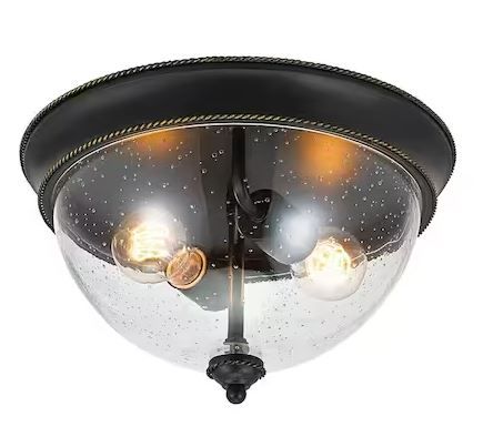 Photo 1 of Irving 13 in. 2-Light Bronze Flush Mount Ceiling Light
