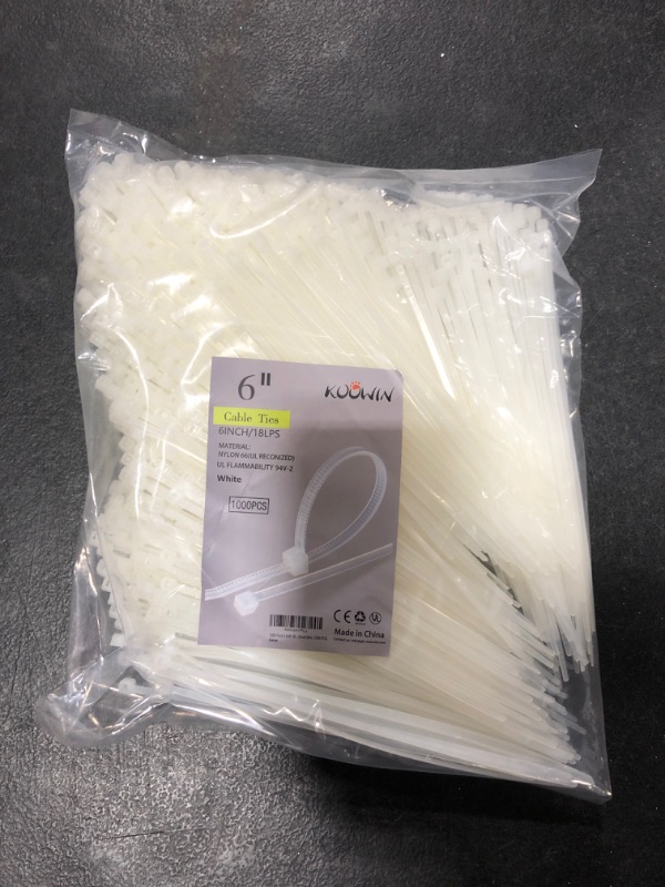 Photo 2 of 1000 Pack 6 Inch Bulk KOOWIN Nylon Plastic Cable Zip Ties Small Wire Wraps White
