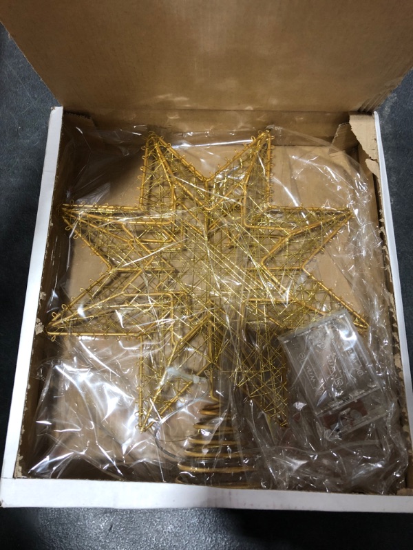 Photo 2 of 12.6 Inch Christmas Star Tree Topper Golden Indoor Rattan Star Treetop 8-Point Star Xmas Treetop 
