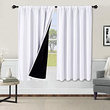Photo 1 of 100% White Blackout Curtains for Bedroom 52 x 63 inch Length - Thermal Insulated, Noise Reducing, Sun Blocking Lined Rod Pocket Window Curtain Panels for Living Room, Set of 2 Winter Curtains
