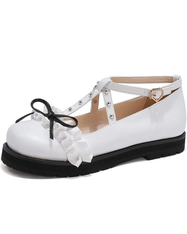 Photo 1 of 100FIXEO Women's Ankle Strap Platform Mary Janes Kawaii Goth Shoes with Bows (Size 7.5)