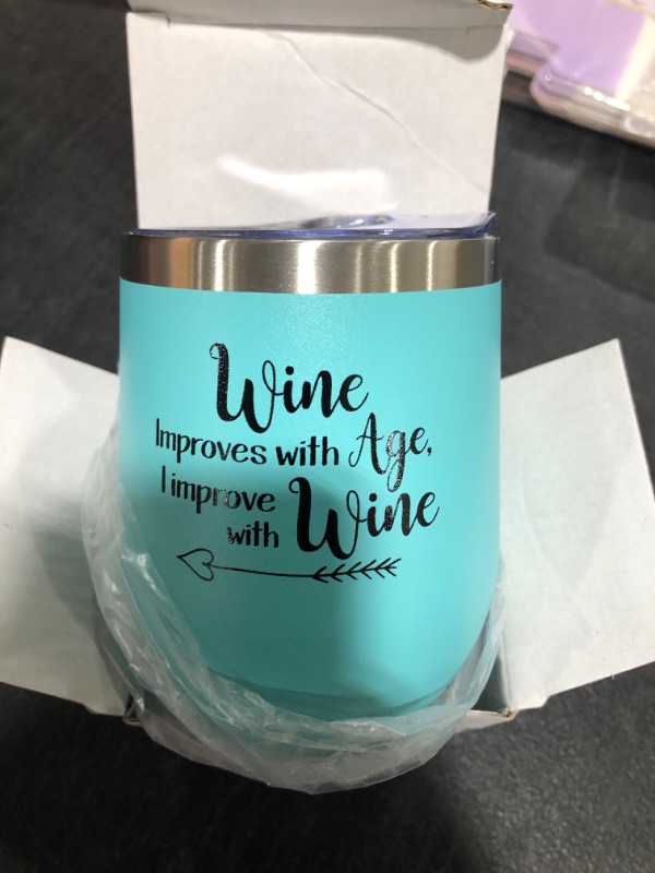 Photo 1 of 12oz Steel Tumblr - Teal "WIne improves with age, I improve with wine"