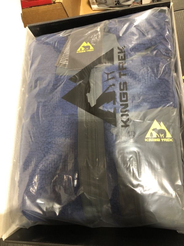 Photo 1 of KINGS TREK Heated Jacket Fleece for Men, Windproof Sherpa Heating Coat with Detachable Hood (Battery not Included) Blue X-Large