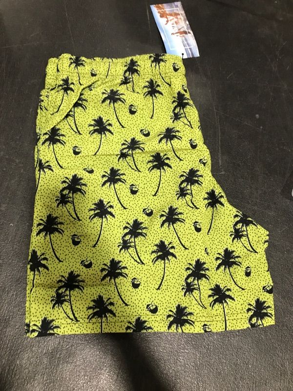 Photo 2 of Biwisy Mens Swim Trunks Quick Dry Beach Shorts Mesh Lining Swimwear Bathing Suits with Pockets Large Yellow Coconut Trees