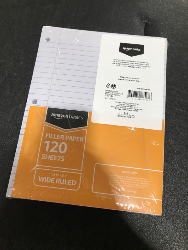 Photo 2 of Amazon Basics Wide Ruled Loose Leaf Filler Paper, 120 Sheets, 10.5 x 8 Inch, 6-Pack 120-Sheet Filler Paper 6-Pack