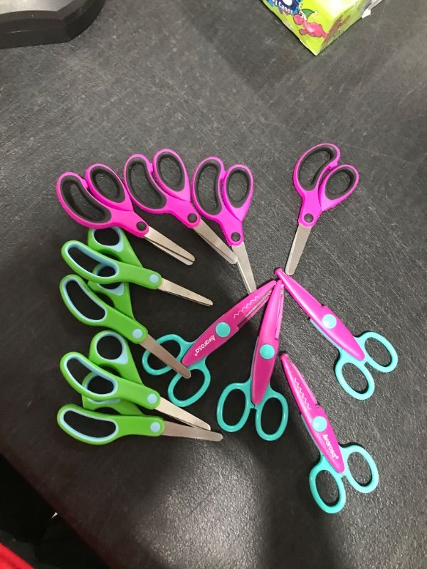 Photo 2 of Blunt Tip Kids & Paper Edge Scrapbooking Craft Scissors Mix Set of 12 Pack, Small Safety Kid Scissors , Scrapbooking Craft Scissors, Craft Cutting Tool for Home Teacher Student School Art Supplies.