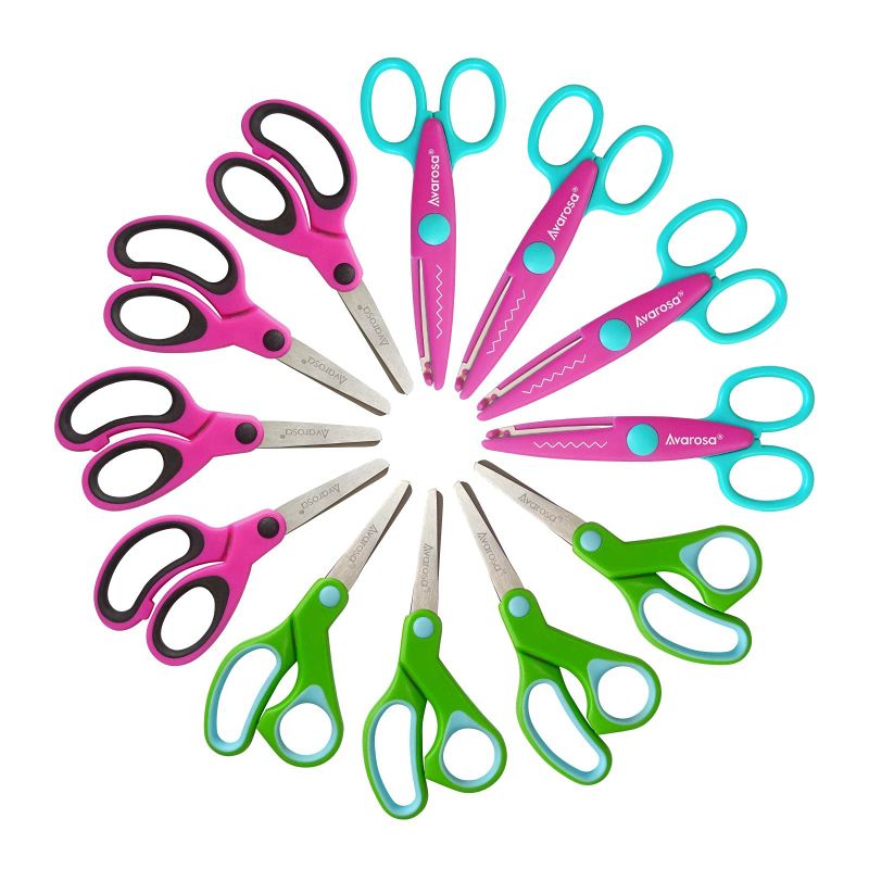 Photo 1 of Blunt Tip Kids & Paper Edge Scrapbooking Craft Scissors Mix Set of 12 Pack, Small Safety Kid Scissors , Scrapbooking Craft Scissors, Craft Cutting Tool for Home Teacher Student School Art Supplies.