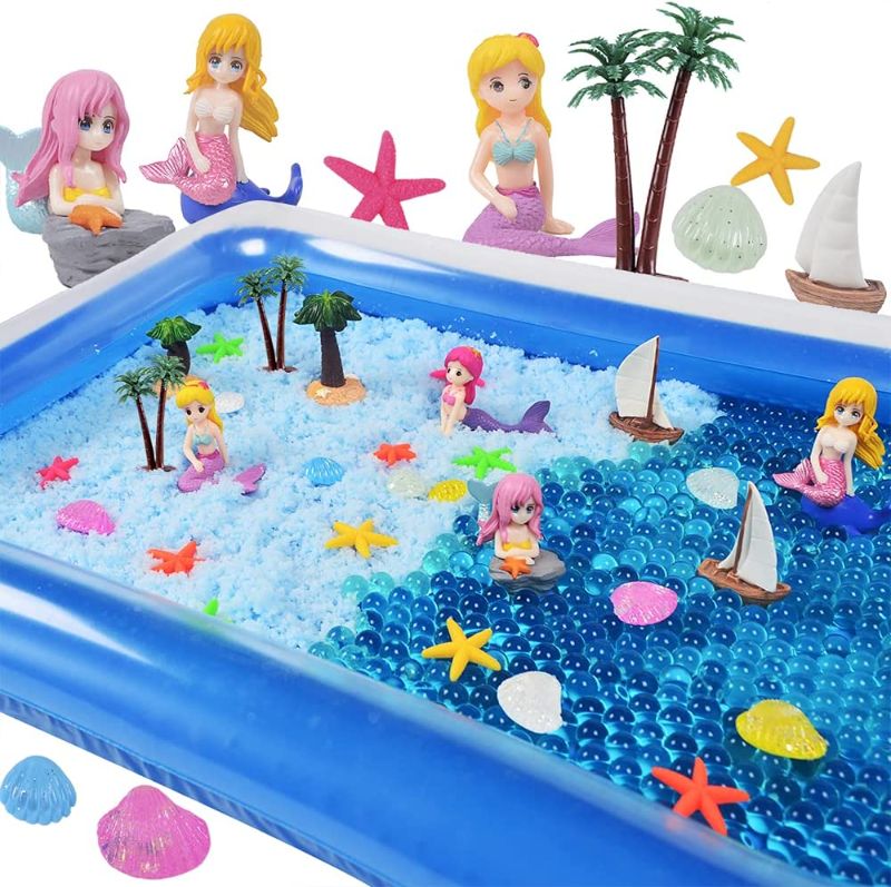 Photo 1 of AINOLWAY Mermaid Water Beads Sensory Bin Kit Toys for Girls-Include 20000pcs Sea Water Beads/Beach/Shell/Starfish/Mermaid/Sailing/Coconut Tree 