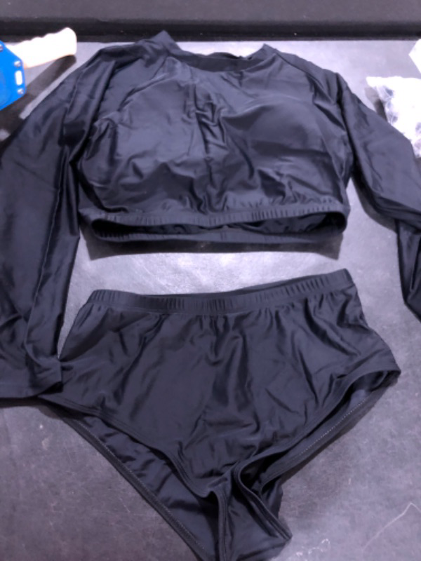 Photo 2 of  Large-Wolddress Womens Rash Guard Swimsuit 2 Piece Long Sleeve Sun Protection Bikini Swimwear Bathing Suit Black