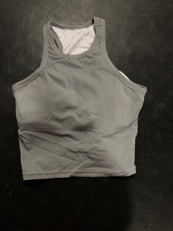 Photo 2 of  Medium AngiMelo Womens Sports Bra Workout Crop Top Padded Yoga Gym Tank Sleeveless Running Shirts Racerback Grey Running Shirts