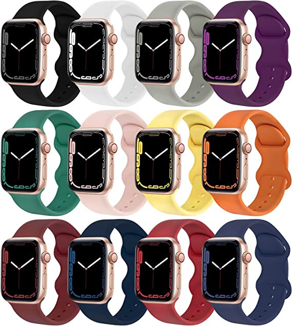 Photo 1 of 12 Pack Apple Watch Bands — Compatible with Apple watch band 45mm 38mm 41mm 42mm 44mm 49mm 40mm for Women,Soft Silicone Sport Watch Band Compatible for iWatch Ultra Series 8 7 6 5 4 3 2 1 SE