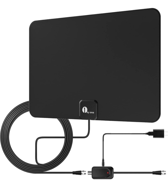 Photo 1 of 1byone Amplified HD Digital TV Antenna - Support 4K 1080p and All Older TV's - Indoor Smart Switch Amplifier Signal Booster - Coax HDTV Cable/AC Adapter