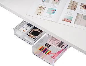 Photo 1 of LAJAR Under Desk Drawer Storage, Hidden Self-Adhesive Drawer Pencil Tray Desk Organizer for Office School Home (2Pack White)