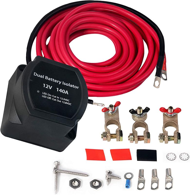 Photo 1 of Dual Battery Isolator Kit - 12 Volt 140 Amp Voltage Sensitive Relay - Complete VSR Double Battery Automatic Charger - Fits Trucks, ATV, SUV, UTV Boats and more - Safe, Water and Vibration Resistant 