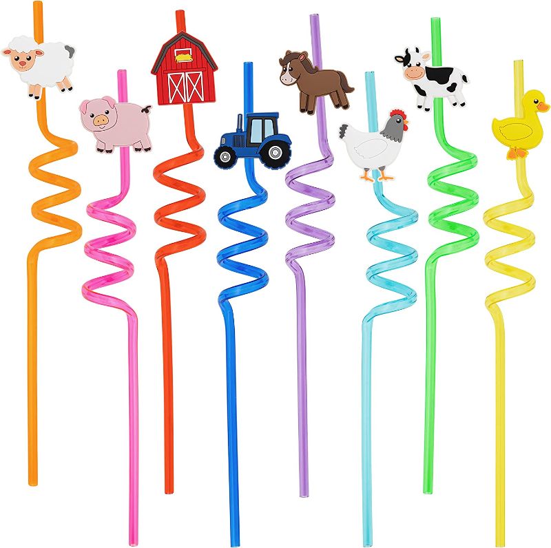 Photo 1 of 24Pcs Farm Party Straws,Farm Party Favors,8 Designs for Birthday Party Decoration.Drinking Straws Party Supplies Gift with 2 Cleaning Brushes