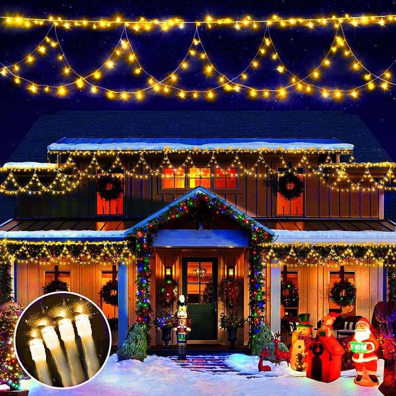 Photo 1 of Christmas Decoration Outdoor Lights, Christmas Half-Round String Lights,Christmas Lights 49FT 447 LED Connectable Weatherproof Fairy Lights 8Modes for Party Garden Bedroom Eaves Decor (Red&Green)