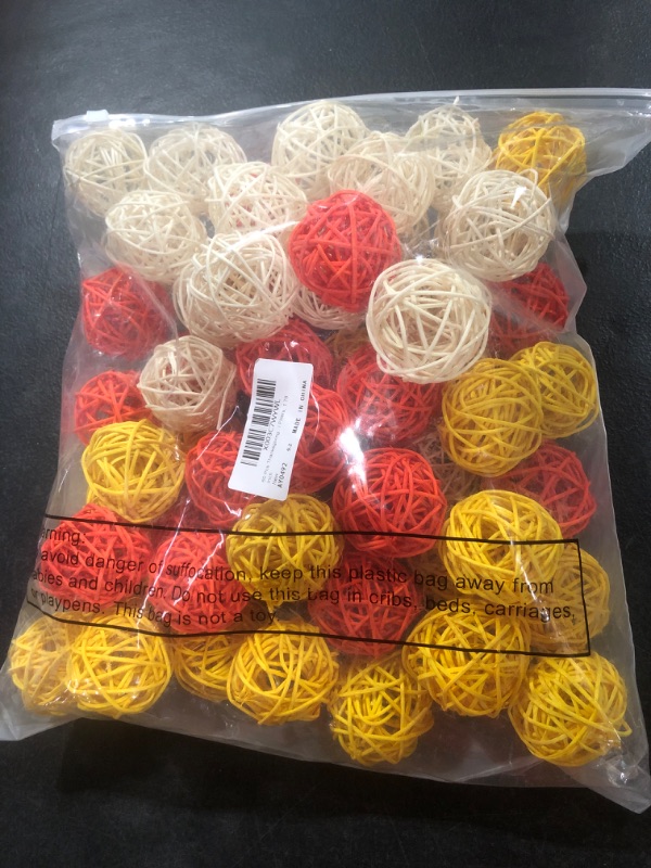 Photo 2 of 60 Pcs Thanksgiving Wicker Rattan Balls Rattan Vase Fillers for Centerpieces Orange White Yellow Woven Balls Decorative Balls for Bowl Centerpiece Decorative Twig Orbs Spheres Bowl Fillers, 1.78 Inch