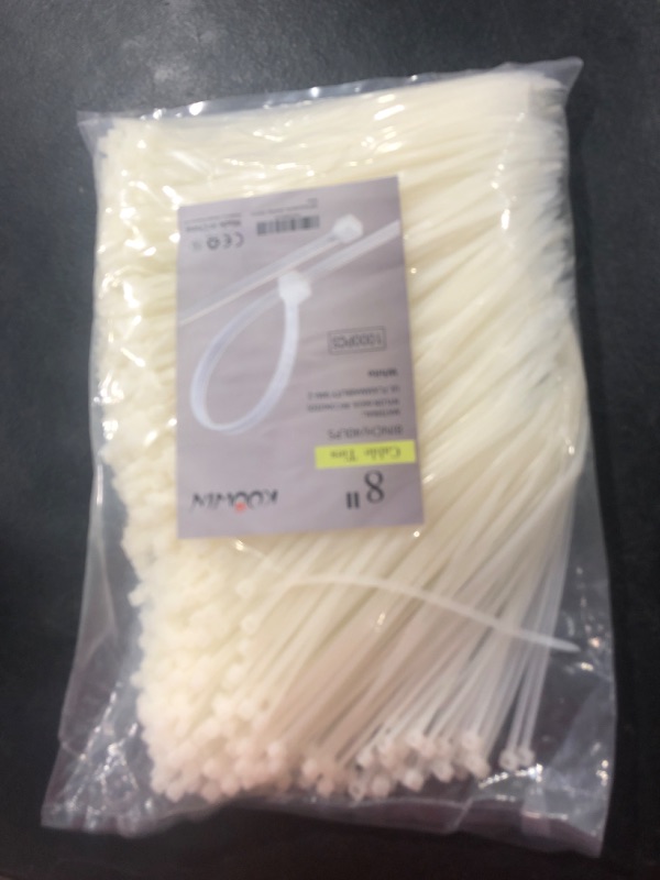 Photo 2 of 1000 Pack 8 Inch Bulk KOOWIN Nylon Plastic Cable Zip Ties Medium Wire Wraps White
