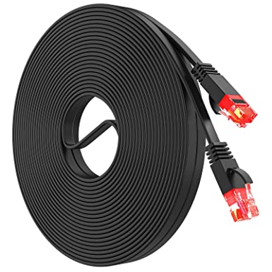 Photo 1 of Aoforz High Speed Cat 6 Ethernet Cable 100 ft,Flat Black Cat 6 Internet Network Patch Cord,with Snagless Rj45 Connectors and Cable Clips(100 Feet)
