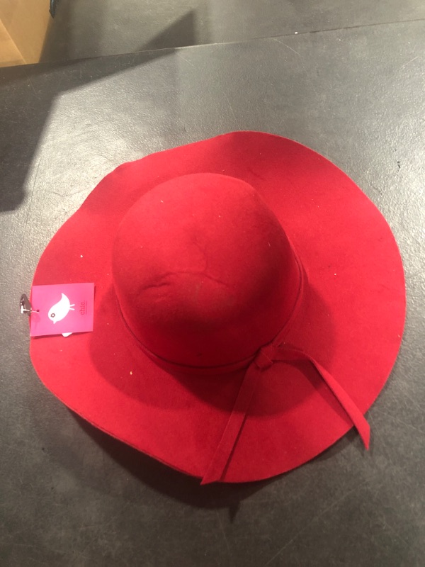 Photo 1 of CHIC Fashion Simple Casual Hat for Women Wide Brim Fedora Retro Floppy Jazz Bucket Cap Light Red