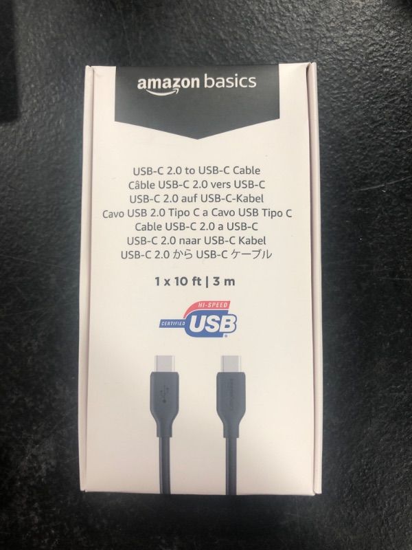 Photo 2 of Amazon Basics Fast Charging USB-C to USB-C2.0 Cable (USB-IF Certified), 60W - 10-Foot, Black, Laptop 1-Pack Black 10-Foot