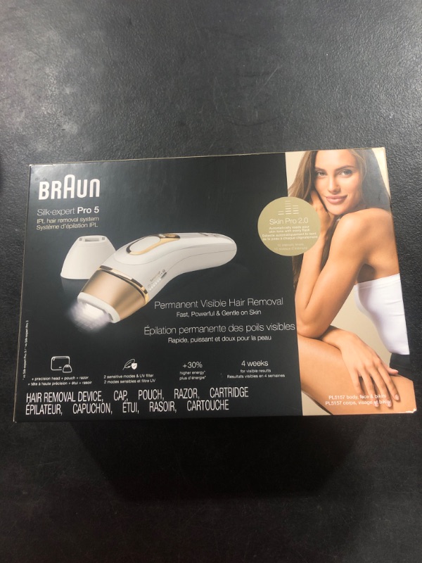 Photo 2 of Braun IPL Hair Removal for Women and Men, New Silk Expert Pro 5 PL5157, for Body & Face, Long-lasting Hair Removal System, Alternative to Salon Laser Hair Removal, with Venus Razor, Pouch SEALED UNOPEN