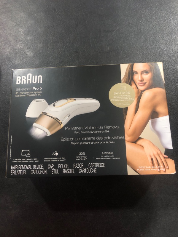Photo 1 of Braun IPL Hair Removal for Women and Men, New Silk Expert Pro 5 PL5157, for Body & Face, Long-lasting Hair Removal System, Alternative to Salon Laser Hair Removal, with Venus Razor, Pouch SEALED UNOPEN