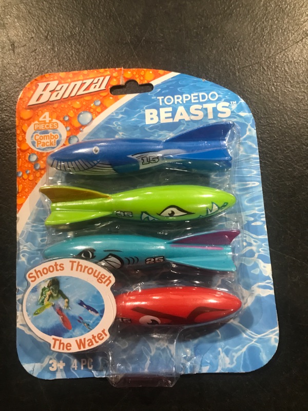 Photo 2 of Banzai Swimming Pool Diving Toys Torpedo Beasts Sharks, 4 in a Pack, Ages 3+