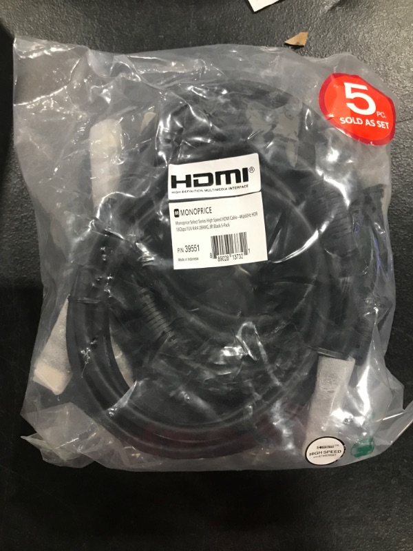 Photo 2 of Monoprice High Speed HDMI Cable - 8 Feet - Black (5-Pack) HDR, 18Gbps, 28AWG