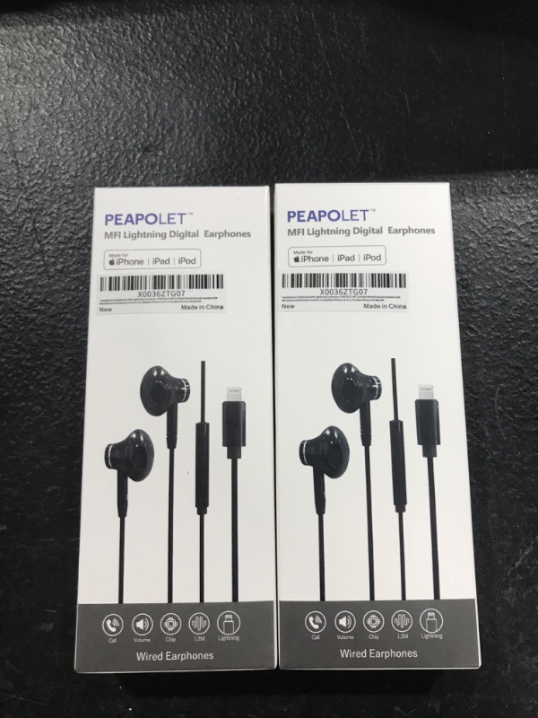 Photo 1 of Headphones Earphones with Lightning Connector, PEAPOLET MFi Certified Wired Earpods Headset with Microphone and Volume Control, Compatible iPhone 13 12 11 Pro Max iPhone X XS Max XR - 2 PACK