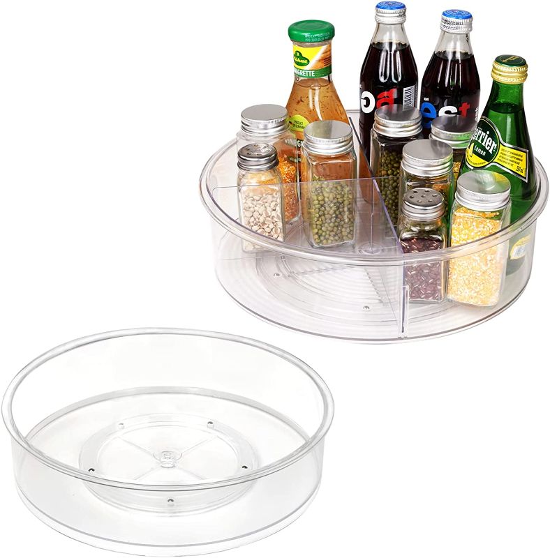 Photo 1 of 2 Pack Puricon Clear Lazy Susan Turntable Organizer (12 Inch & 10"), Plastic Rotating Tray Home Edit Lazy Susan Spice Rack Cabinet Organizer for Pantry Countertop Kitchen Fridge Bathroom -High Edge 