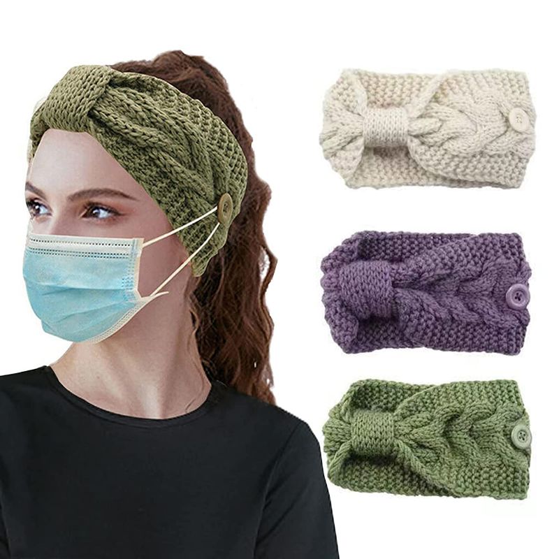 Photo 1 of Cold Weather Headbands For Women, Fashion Headbands Mask Winter Button Headband Knitted, Bowknot Ear Warmer Headbands 