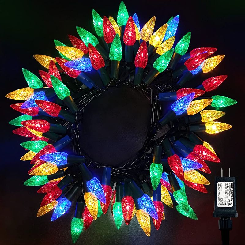 Photo 1 of 100 LED C6 Christmas String Lights Decoration, 33 Ft Fairy Lights with 8 Modes Waterproof 29V Safe Adapter for Indoor Outdoor Home Christmas Decoration Patio Garden Xmas Tree Party, Multicolor 