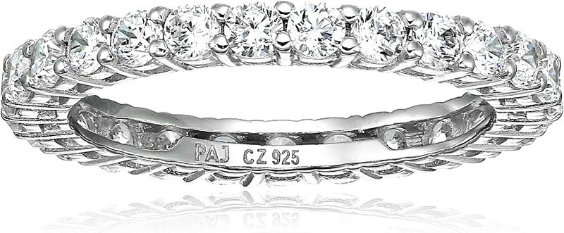 Photo 1 of Amazon Essentials Plated Sterling Silver Round-Cut Cubic Zirconia All-Around Band Ring 7