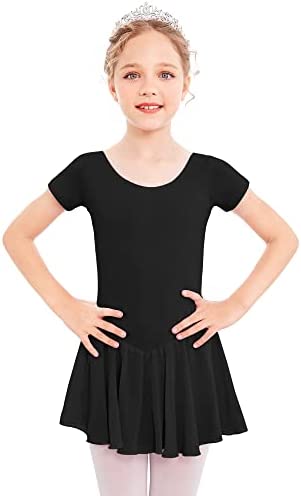 Photo 1 of Arshiner Girls Ballet Leotard with Chiffon Tutu Skirt Dance Wear Short Sleeve Toddler Ballerina Outfit Dress 140